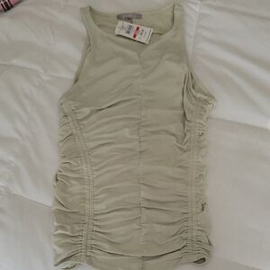 Red Brand Ruched Tank Top - Light Tan
